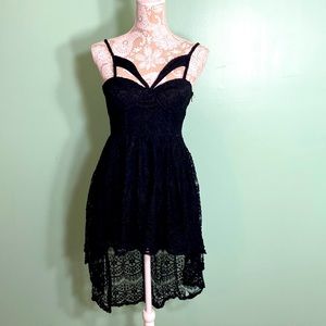 Black goth lace high low dress